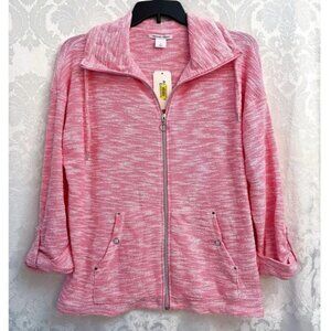 Allison Daley Women’s NWT Pink & White Marble Full Zip Knit Sweater Size L New